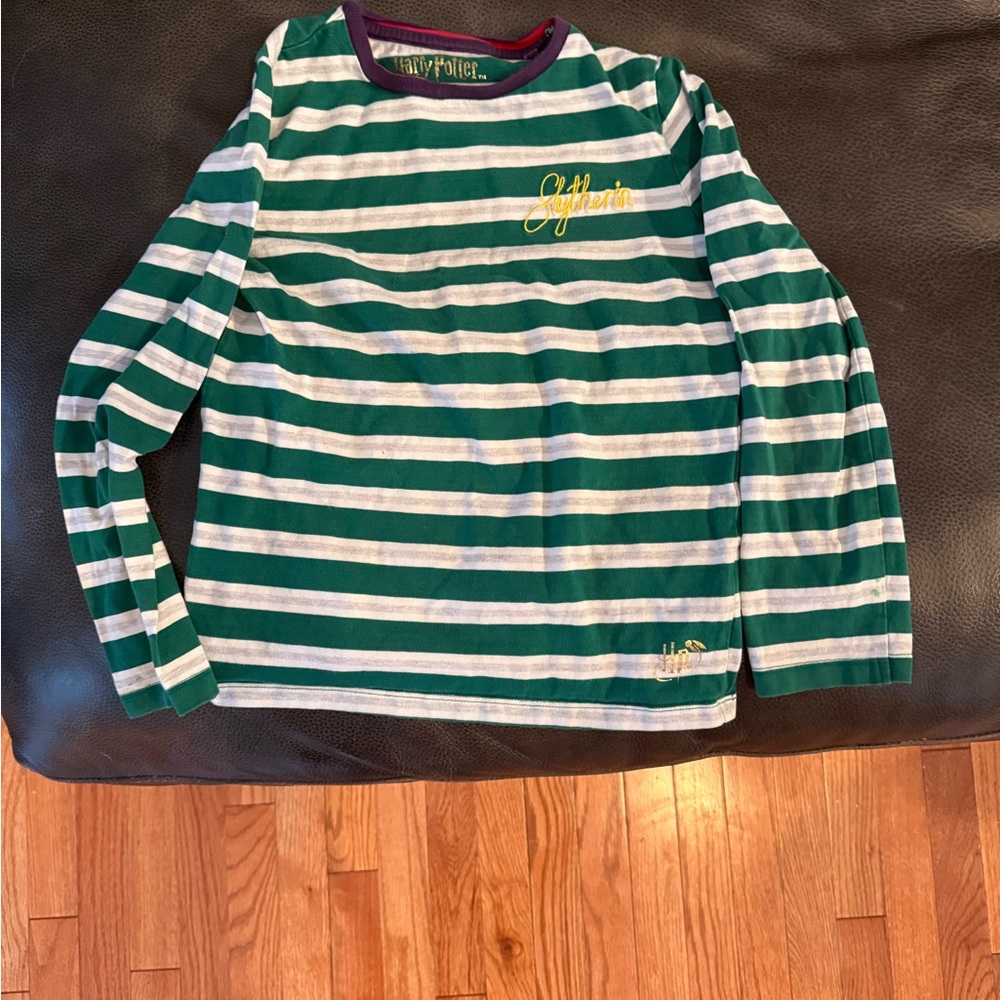 Harry Potter Mini Boden Slytherin Striped Green and White Long Sleeve Tee